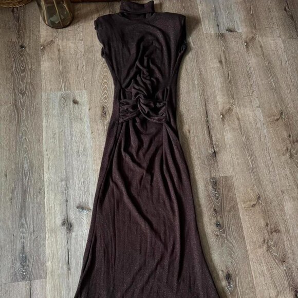 Baobab Leo Maxi Dress in color Brew Brown Sparkly Turtleneck Knit Maxi Dress S - Picture 1 of 8